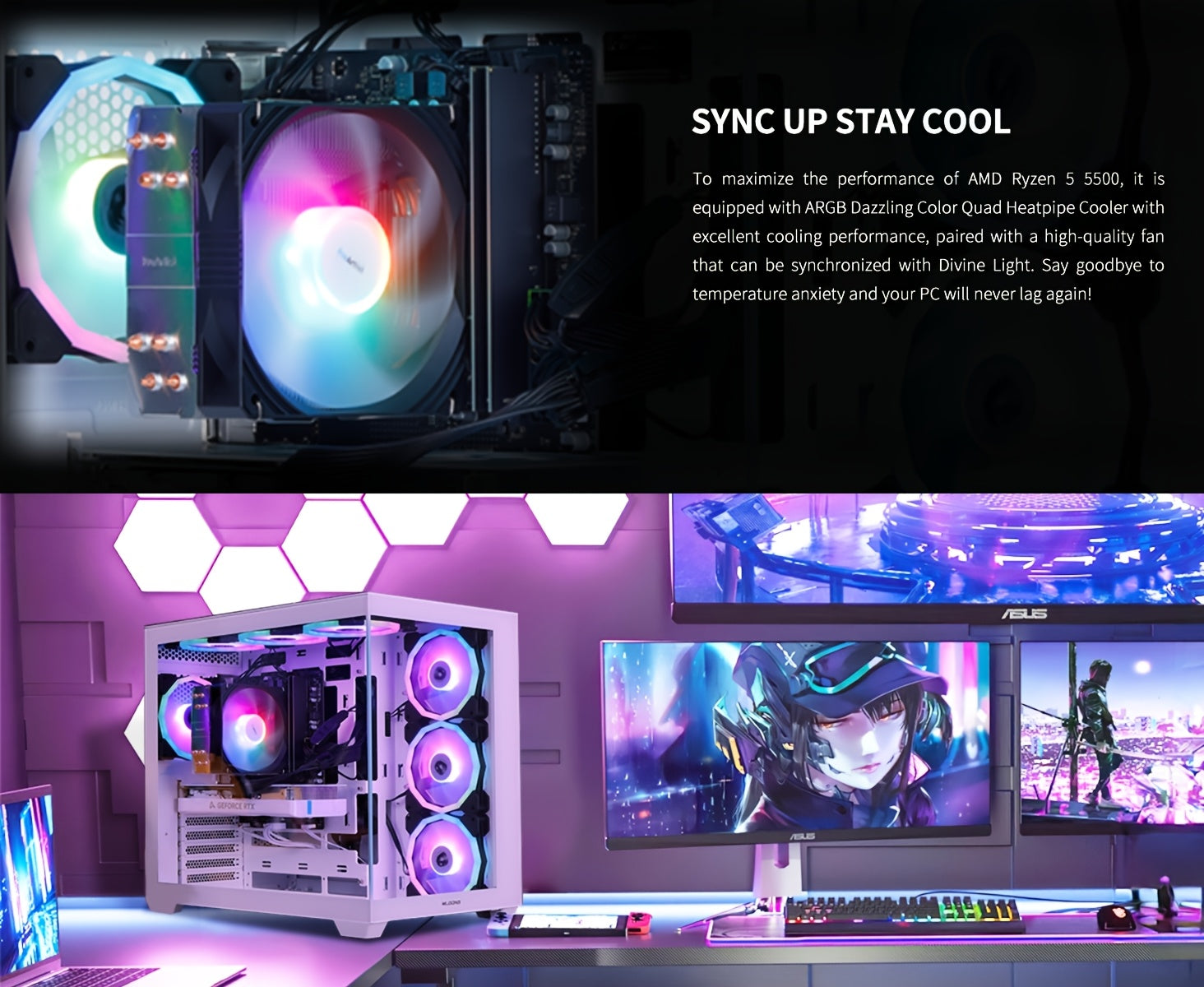 Mloong Gaming PC with AMD Ryzen 5 5500, Radeon RX 6600, 1TB SSD, 16GB RAM, 4K Gaming, RGB Lighting, 3ms Response Time, 110V/220V, 4K Gaming Setup, Gaming Desktop, Gaming Pc, Gaming Setup, Gaming Pc, Gaming