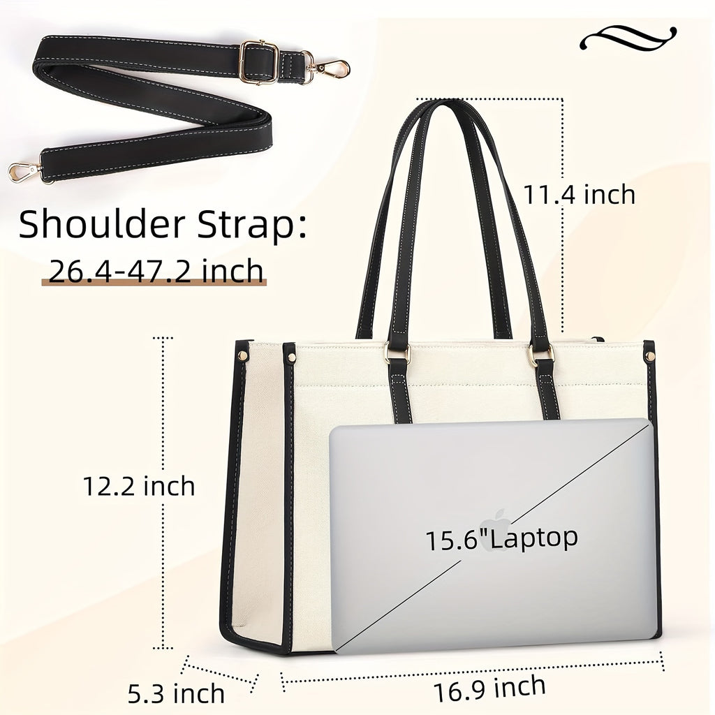 Laptop Bags For Women Canvas Tote Bags For Women 15.6 Inch Large Handbag Ladies Laptop Bags Work Bags Shoulder Bag For School Office Business Travel