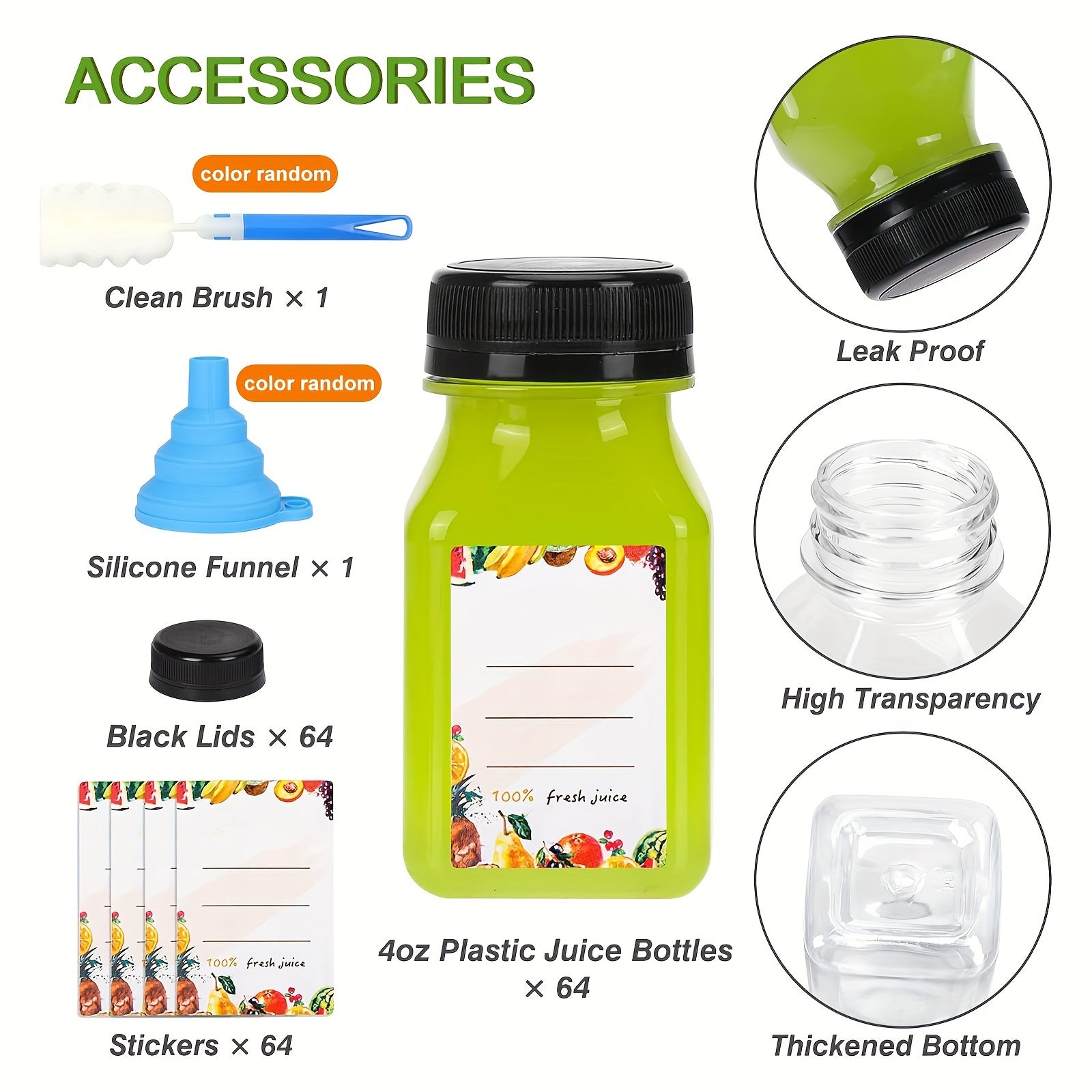 SUPERLELE 100/64/50/48/15pcs Juice Bottles, 4oz/8oz/12oz Plastic Bottles With Caps, Plastic Reusable Water Bottle, Clear Bulk Drink Containers With Lids, Wedding And Party Supplies, For Juicing, Smoothie, Drinking, Milk, Soda