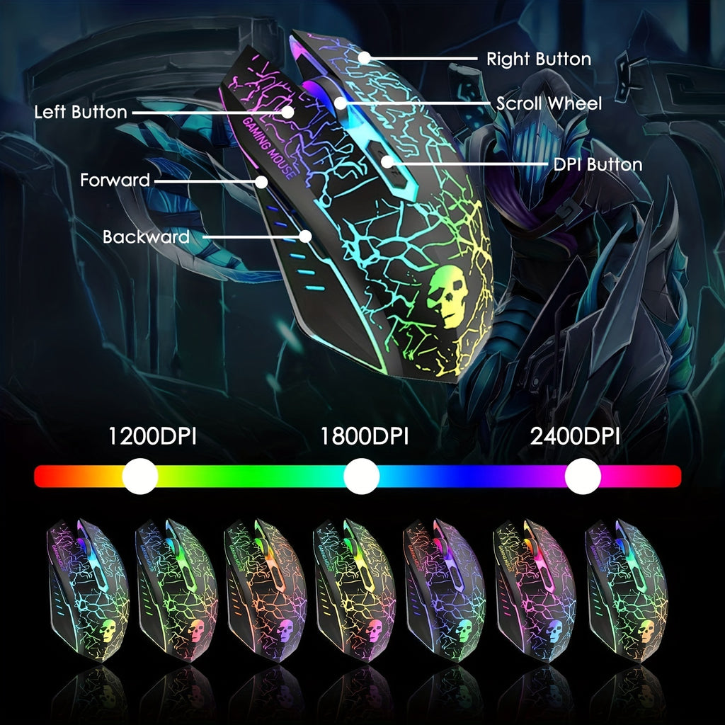 MAMBASNAKE Wired 104 Keys Gaming Keyboard Mouse Headphone Speaker 5in1 Combo with Multi RGB Backlight 2400DPI Mice Large Mouse Pad for Computer PC Gaming Mac PS4 Xbox One for new year gift