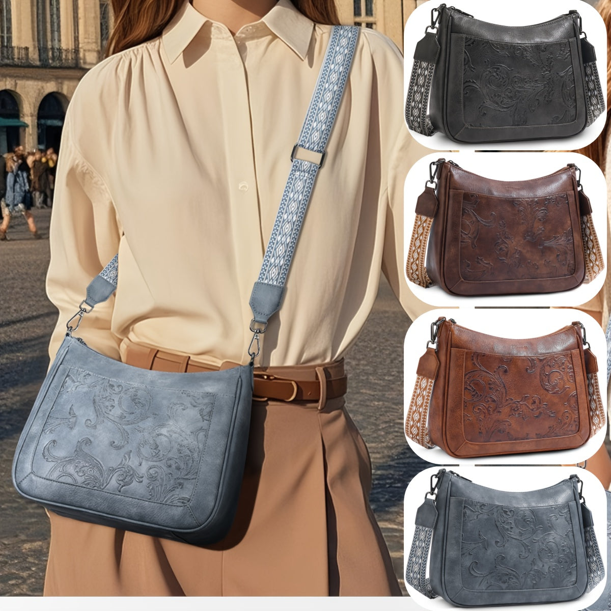 Embossed Crossbody Handbags Shoulder Bags For Women - Everyday Purse With Adjustable Strap - Ladies Bag