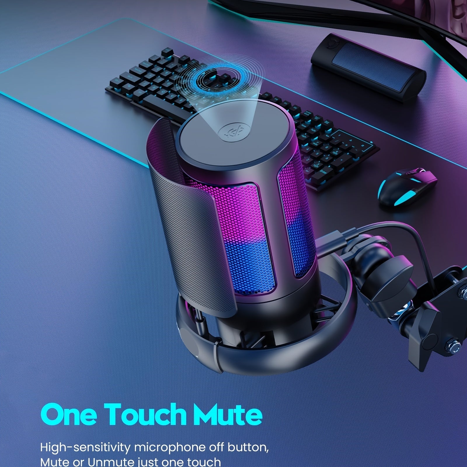 Gooermi Game USB Microphone, RGB Condenser Microphone With Tripod, Volume Adjustment And Mute Button Function, Compatible With Computers, Laptops, Games, Podcasts, Streaming