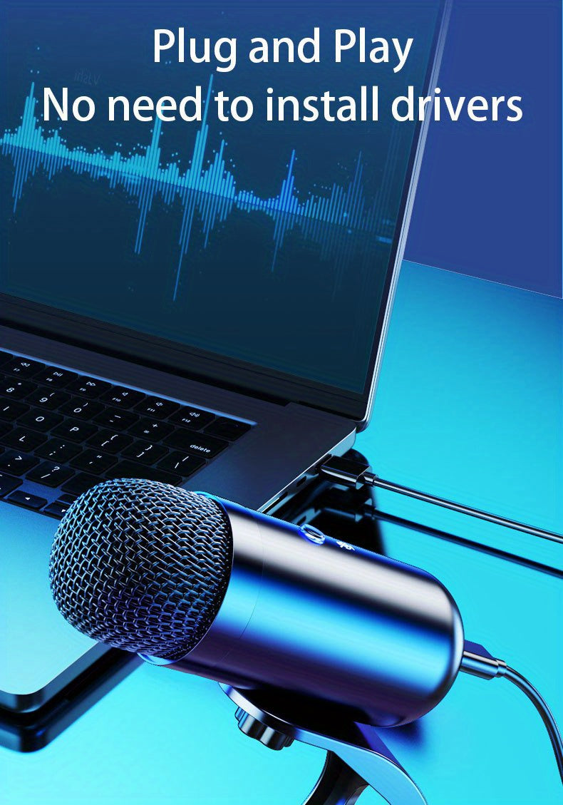 Professional USB Microphone Kit Plug & Play for Studio, E-sports, Singing The microphone used for computers is easy to use and has clear sound quality