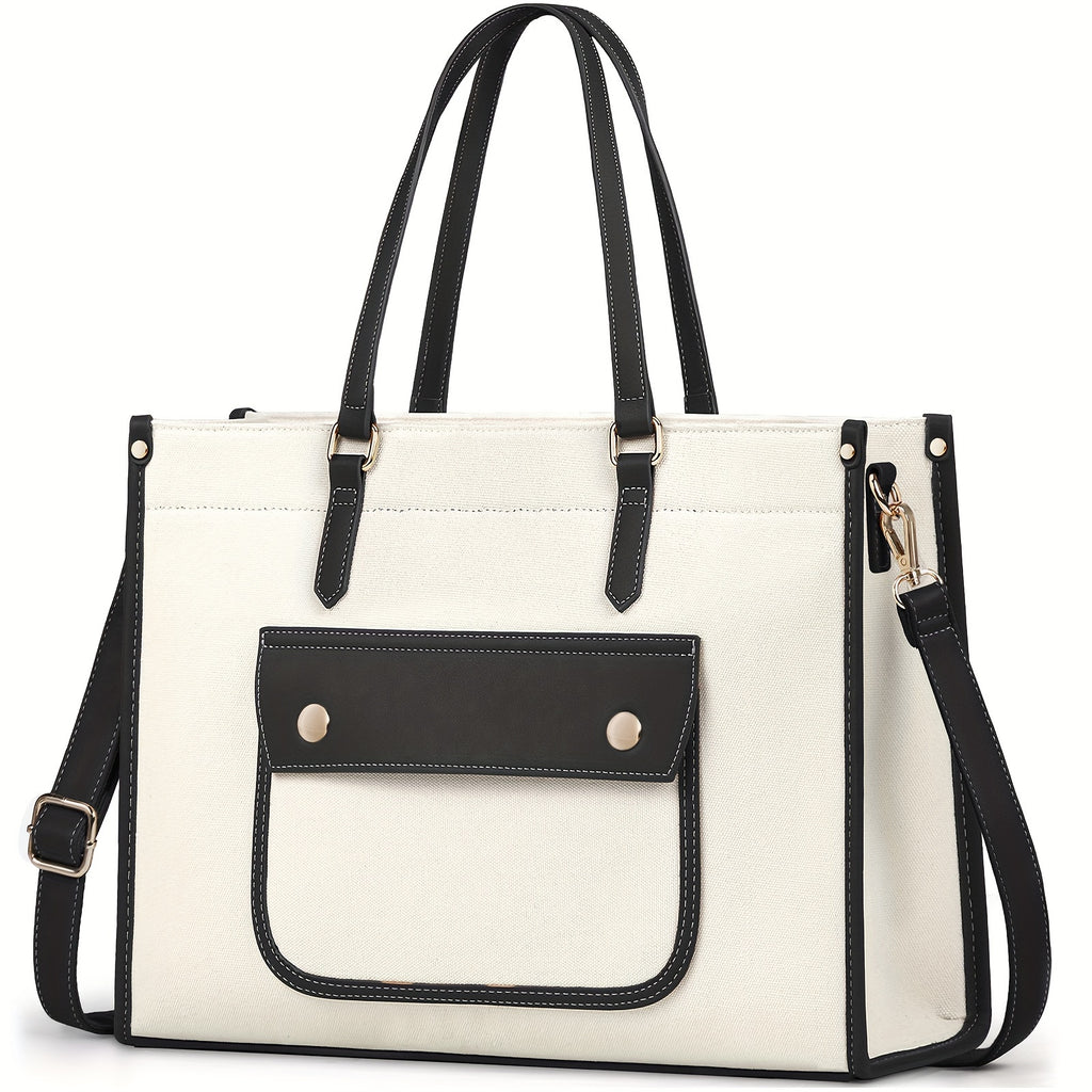 Laptop Bags For Women Canvas Tote Bags For Women 15.6 Inch Large Handbag Ladies Laptop Bags Work Bags Shoulder Bag For School Office Business Travel